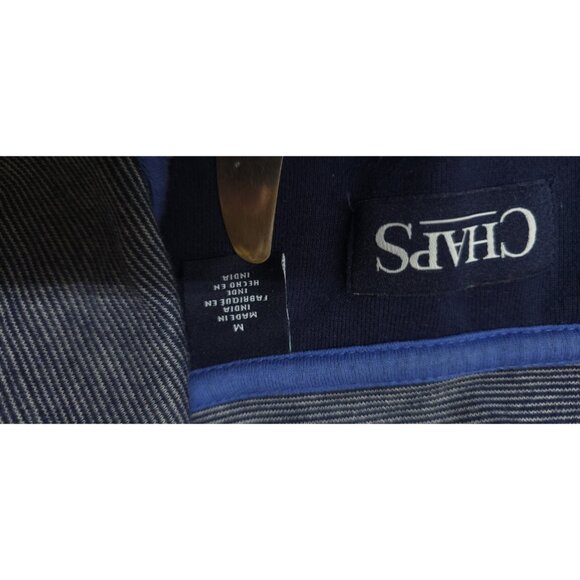 Chaps Mens Medium Blue White Stripes Quarter Zip Pullover Long Sleeve Shirt - Picture 10 of 12